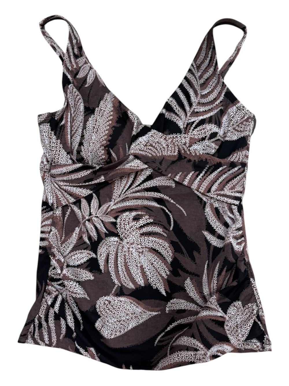 Bal Harbour Women’s Swimwear V-Neck Floral Print Tankini Brown/Black size S NWT
